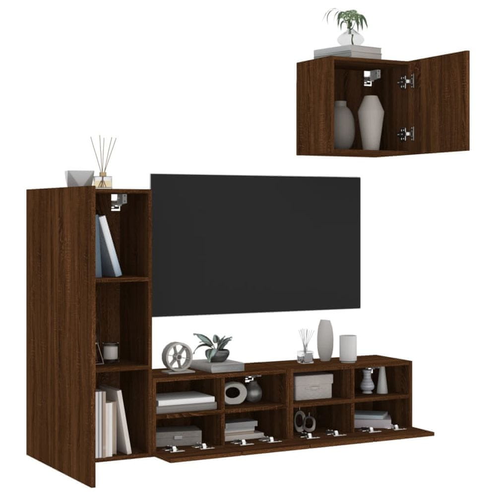 Vidaxl 4-dielne TV nástenné skrinky hnedý dub kompozitné drevo